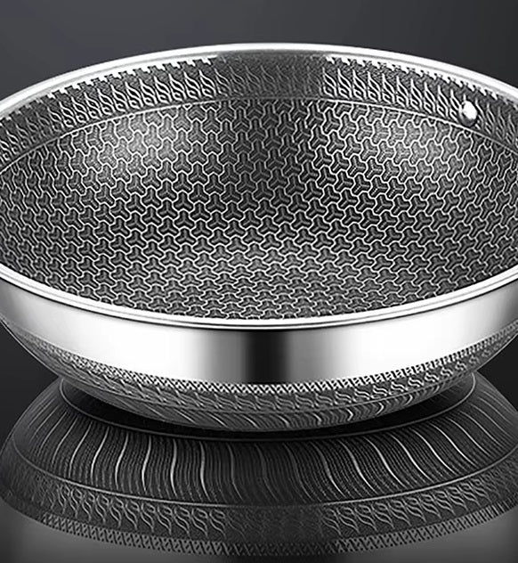 Honeycomb Laser Coated Wok With Lid – Dual Handle Stainless Steel Karahi