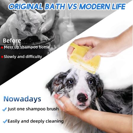 Random Color Silicone Pet Body Bath Brush, Pet Dog Shampoo Brush, Silicone Massage Exfoliating Bath Brush With Soap Dispenser, Cat Massage Comb Grooming Scrubber Brush, Comb Brush For Pets My Store