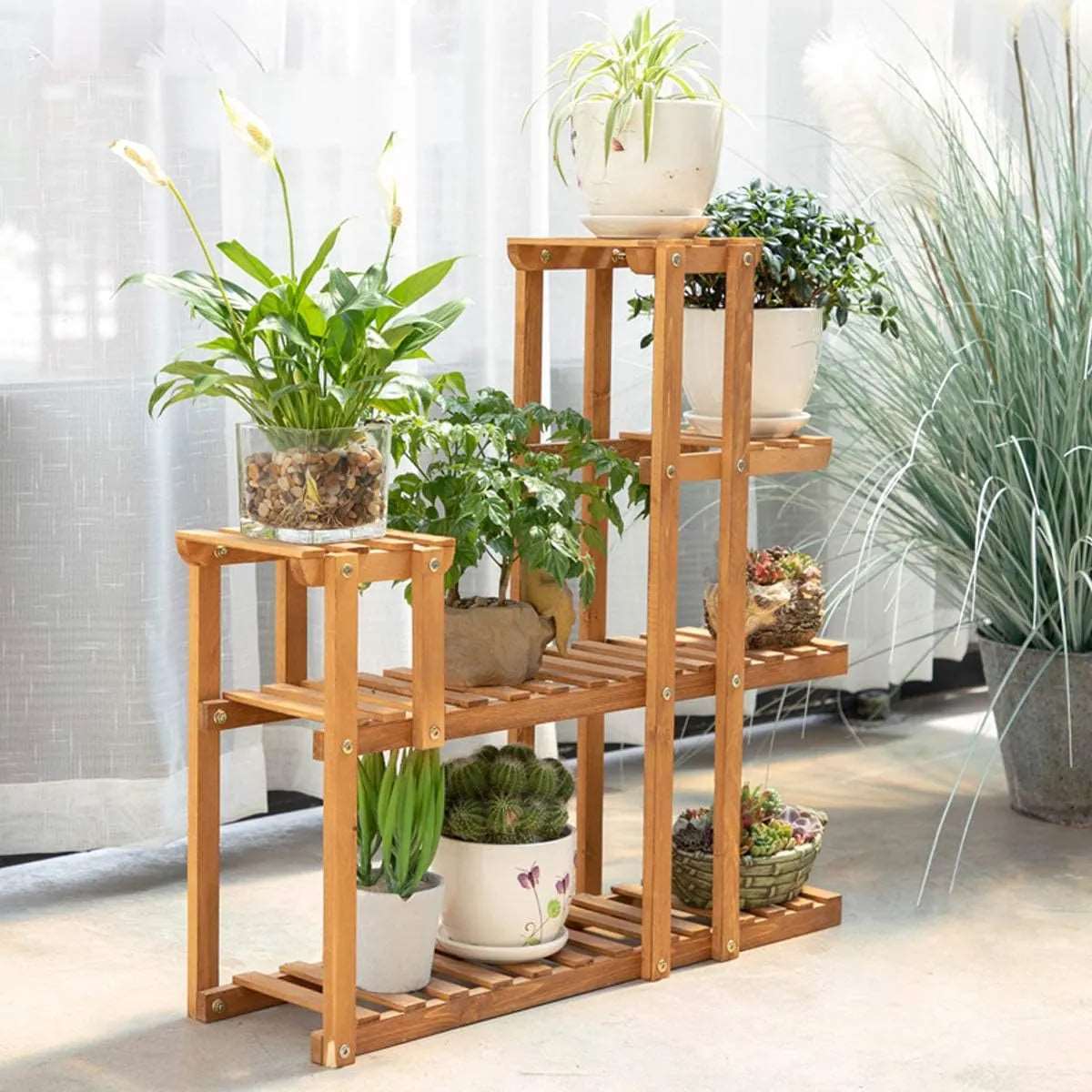 5 Tier Pine Wood Plant Pots Stand