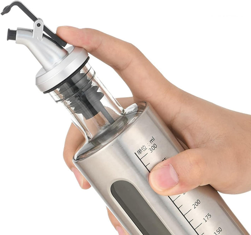 Stainless Steel and Glass Oil Dispenser Bottle Techmanistan