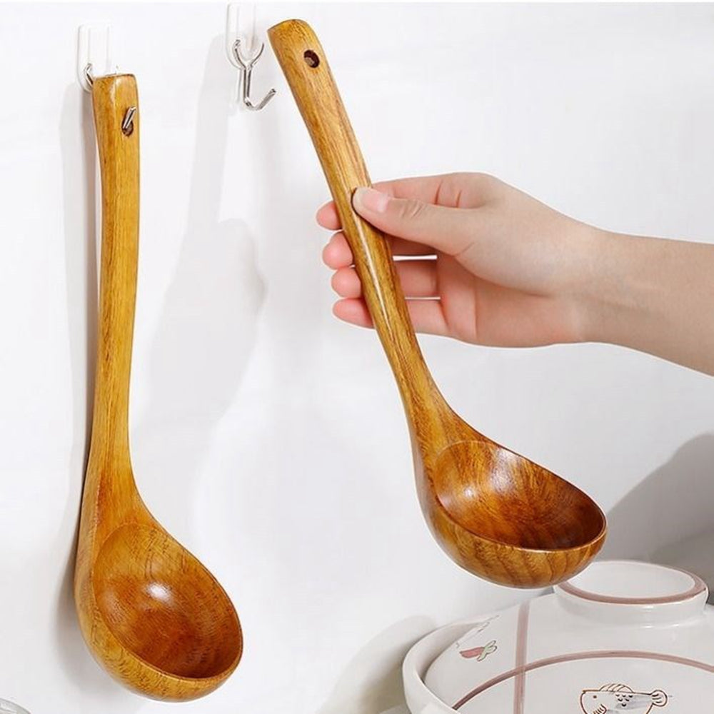 Long Handle Big Soup Spoon, Large Round Long Handle Non-stick Hot pot spoon Acacia Wooden Natural Porridge Soup Ladle Acacia Wood Spoon Ladle Scoop Rice Soup Spoon