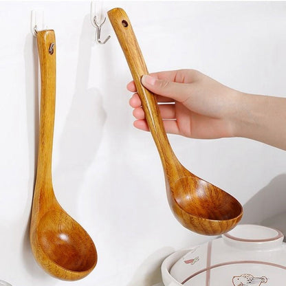 Long Handle Big Soup Spoon, Large Round Long Handle Non-stick Hot pot spoon Acacia Wooden Natural Porridge Soup Ladle Acacia Wood Spoon Ladle Scoop Rice Soup Spoon My Store