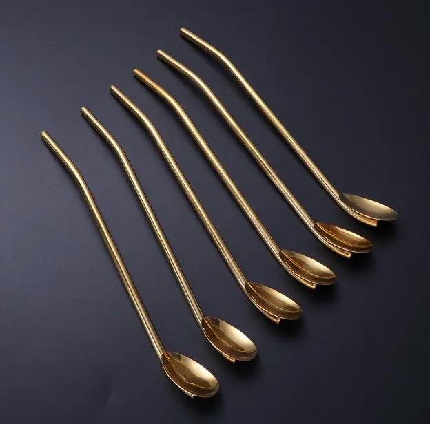 Reusable metal spoon straws ideal for cocktails and smoothies