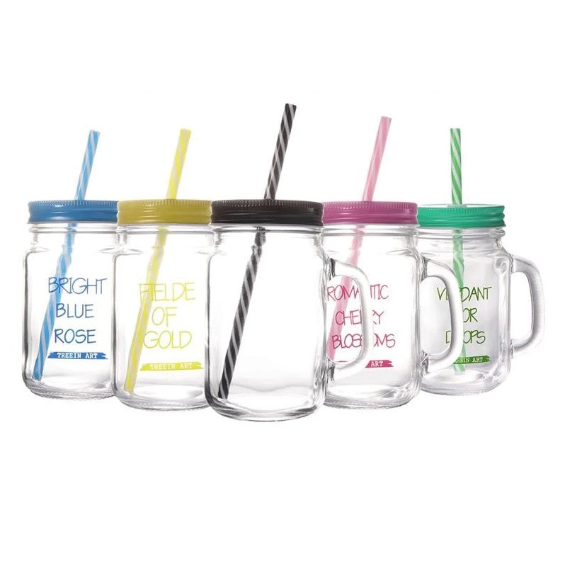 Mason Jar Glass Mug with Handle, Lid, and Straw Techmanistan
