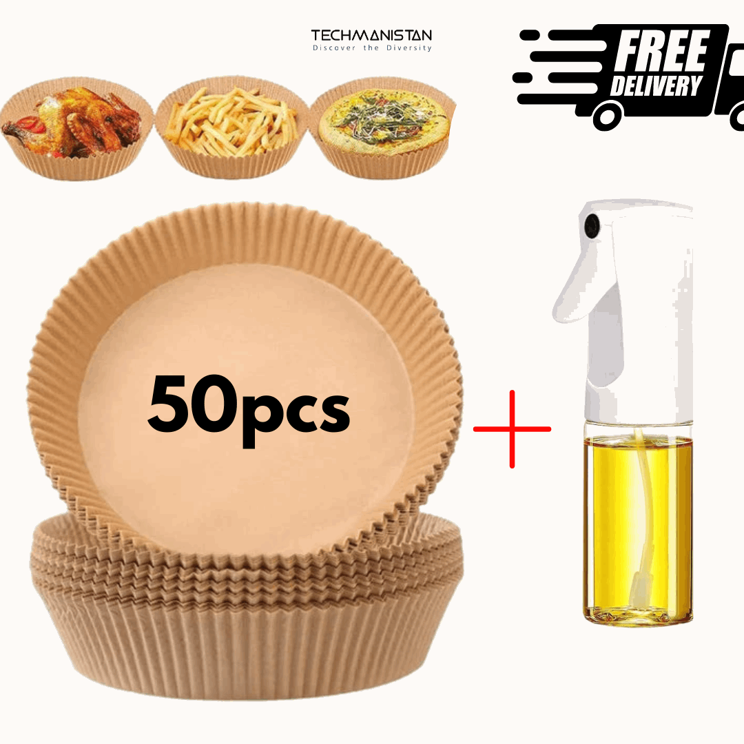 Air Fryer Disposable Paper Liner and Oil Sprayer Bottle - Techmanistan in Pakistan