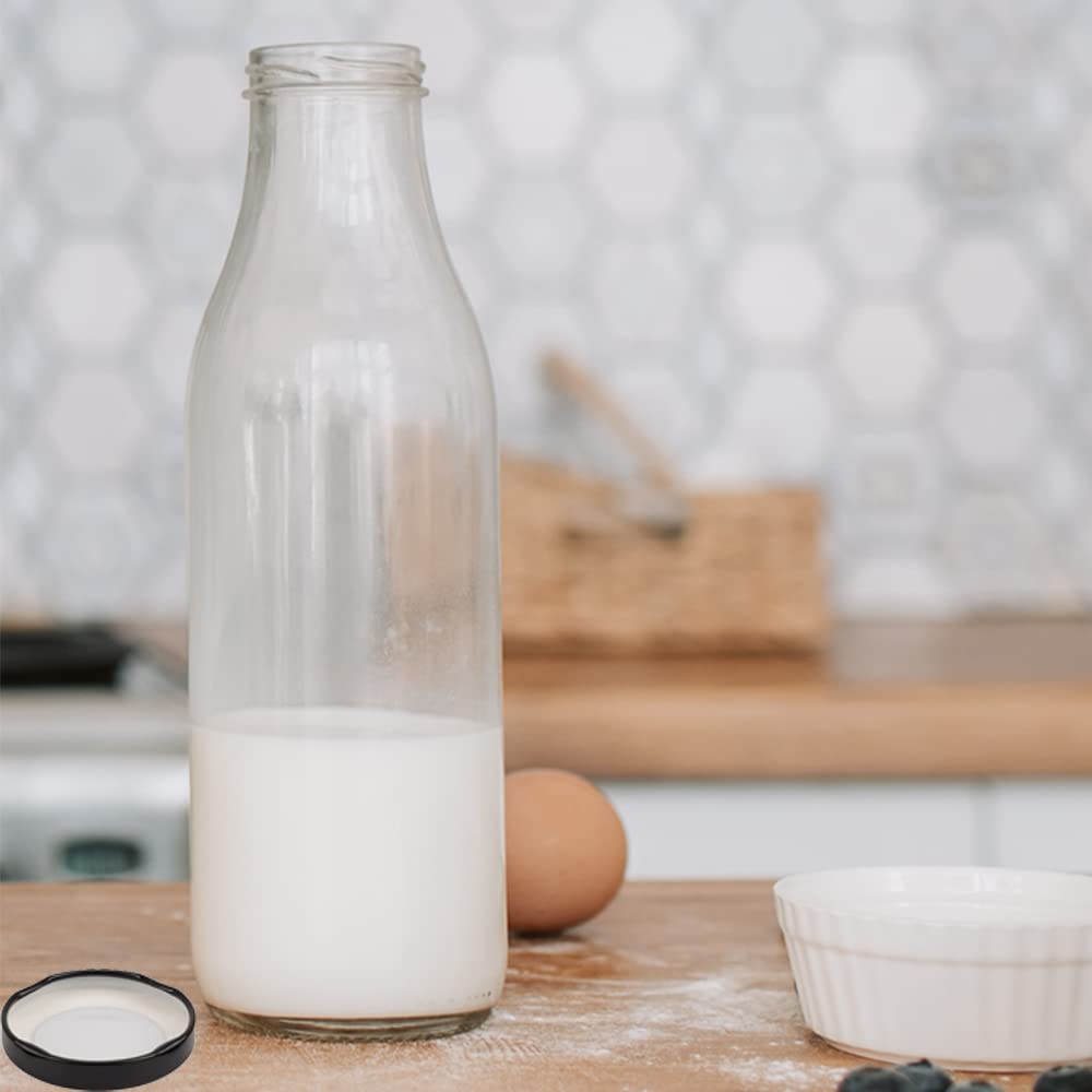 Glass Milk Bottle with Air Tight Black Lid