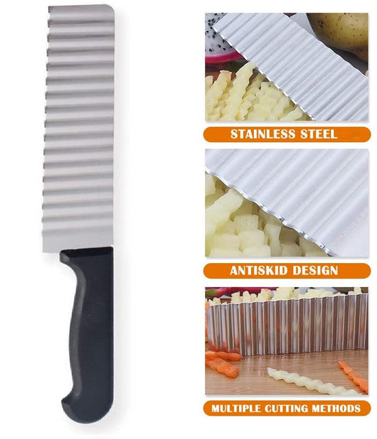 Multifunctional Stainless Steel Potato Wavy Knife Cutter With Plastic Handle Crinkle Chip Cutter Potato Slicer Stainless Steel Corrugated Knife Wavy Cutter French Fry Cutter Kitchen Gadget Cucumber Carrot Fruit Vegetable My Store