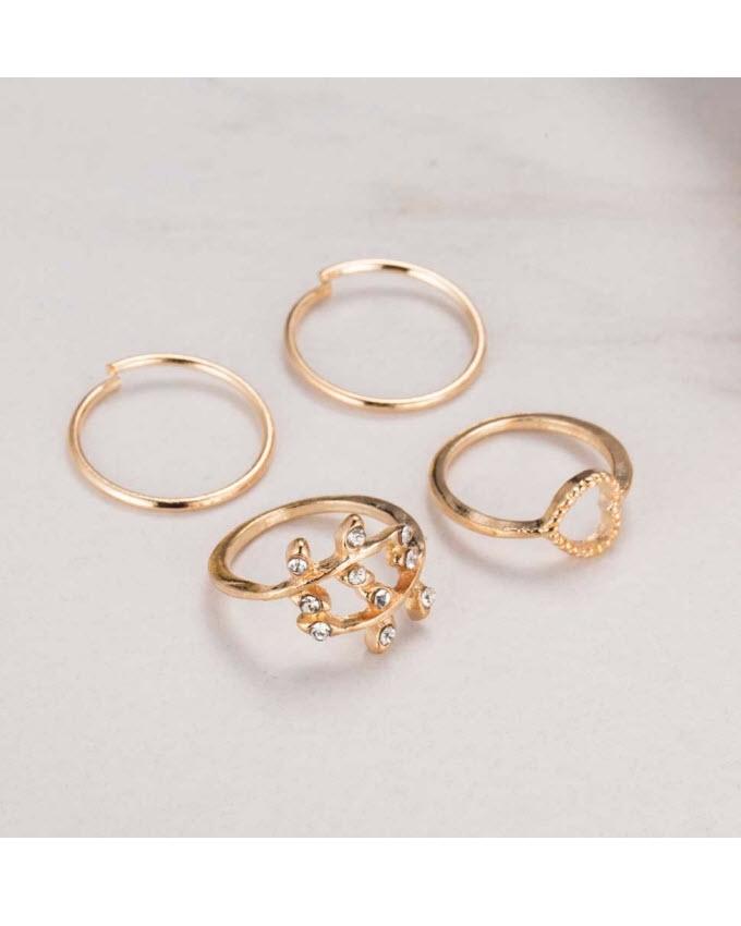 Pack of 4 - Golden Alloy Gold Plated Rings For Women - Techmanistan