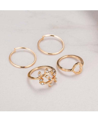 Pack of 4 - Golden Alloy Gold Plated Rings For Women - Techmanistan