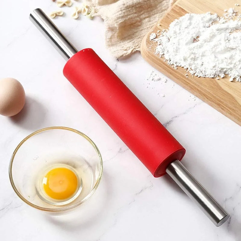 Non-Stick Silicone Rolling Pin with Steel Handle, 17 Inch