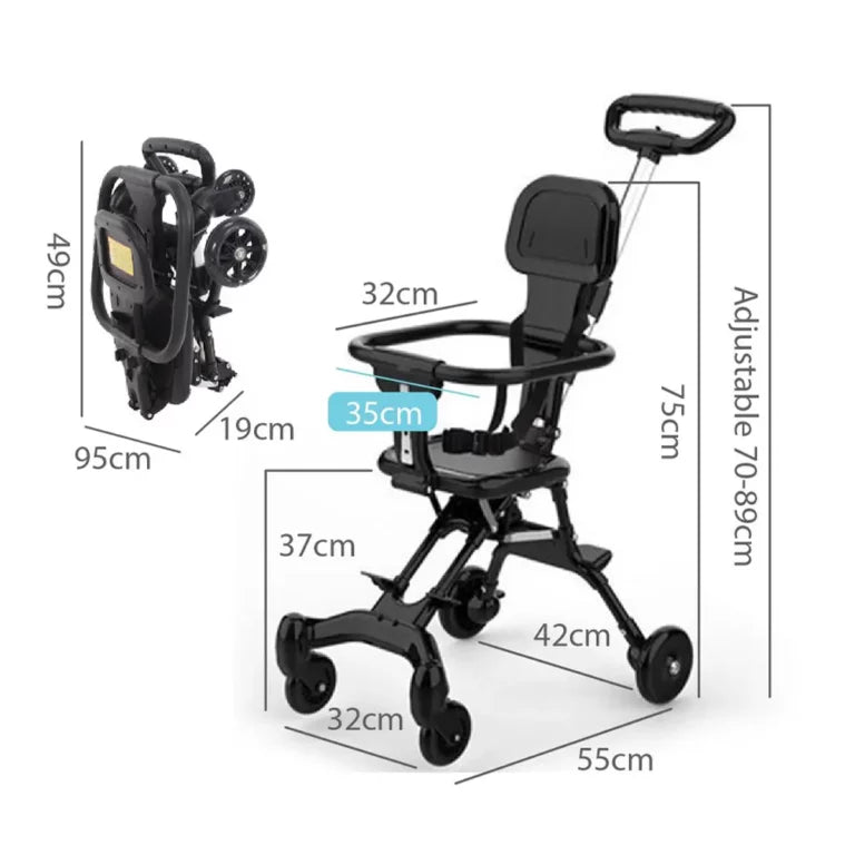 Baby Stroller, Foldable Four-wheeled Child Stroller, Lightly and easly Foldable Child Stroller, Suitable For 1-5 Years Old High Landscape Auxiliary Baby Artifact - Techmanistan