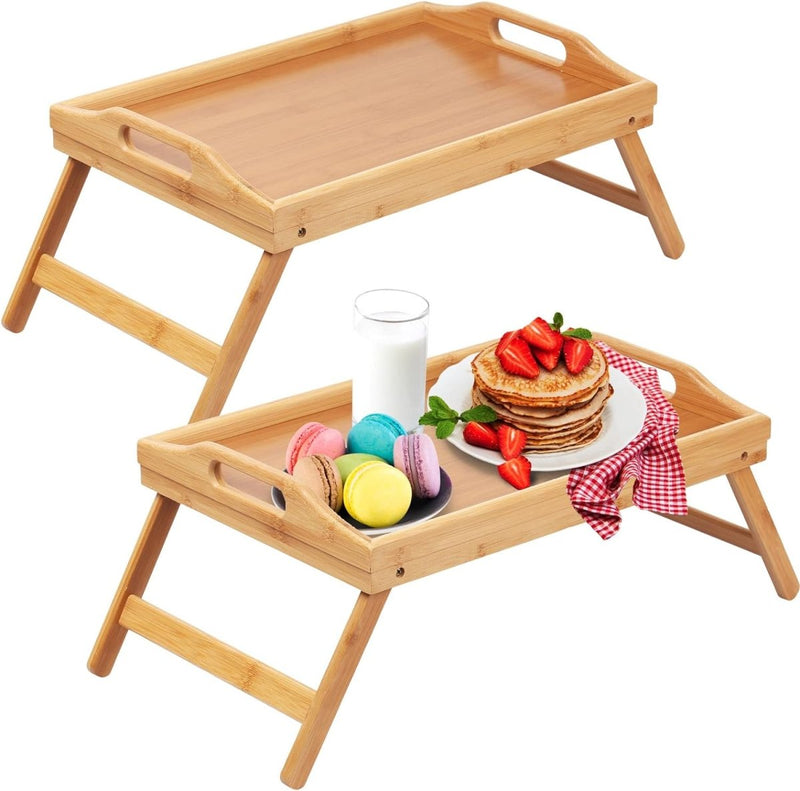 Bamboo Serving Tray with Folding Legs - Techmanistan in Pakistan
