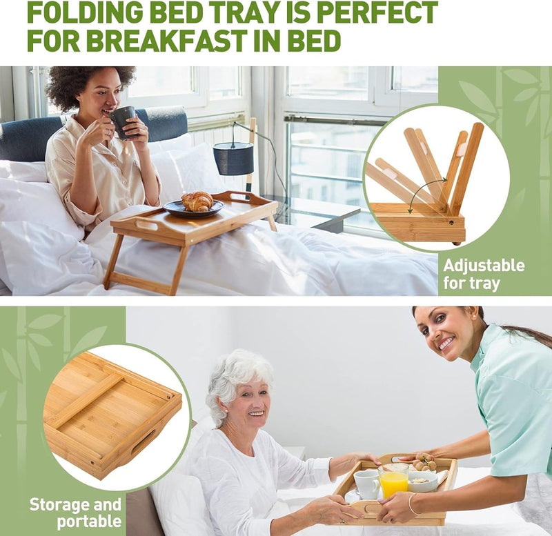 Bamboo Serving Tray with Folding Legs - Techmanistan in Pakistan