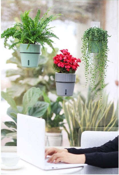 Wall Hanging Self Watering Flower Pot, Indoor Plastic Planter With Cotton Rope & Hanging Stand, Stand & Container For Water, Self Watering Style Lazy Pot & Iron Stand My Store
