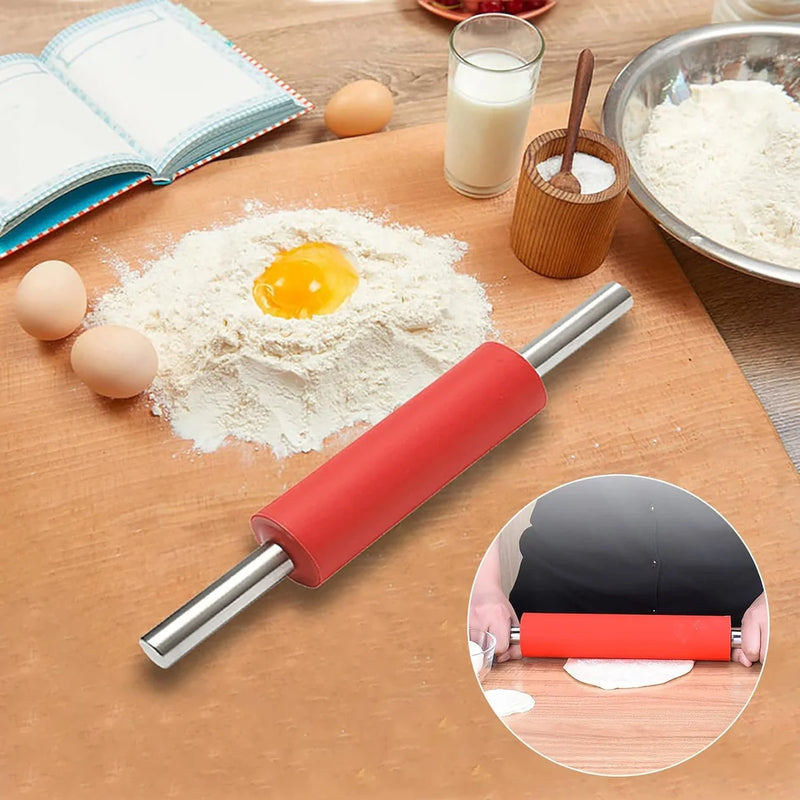 Non-Stick Silicone Rolling Pin with Steel Handle, 17 Inch