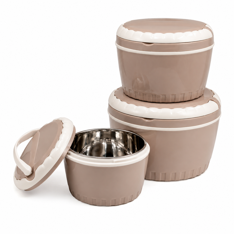 3PC Stainless Steel Interior Insulated Luxury Food Warmer Set
