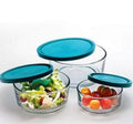 Set of 3 Blue Lid Glass Bowl