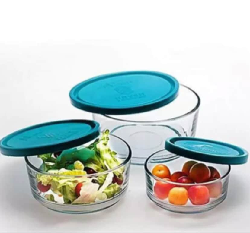 Set of 3 Blue Lid Glass Bowl