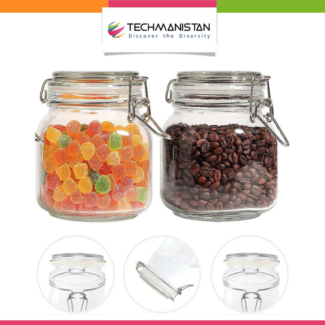 Set of 2 - 750ml Glass Jars with Airtight Lid