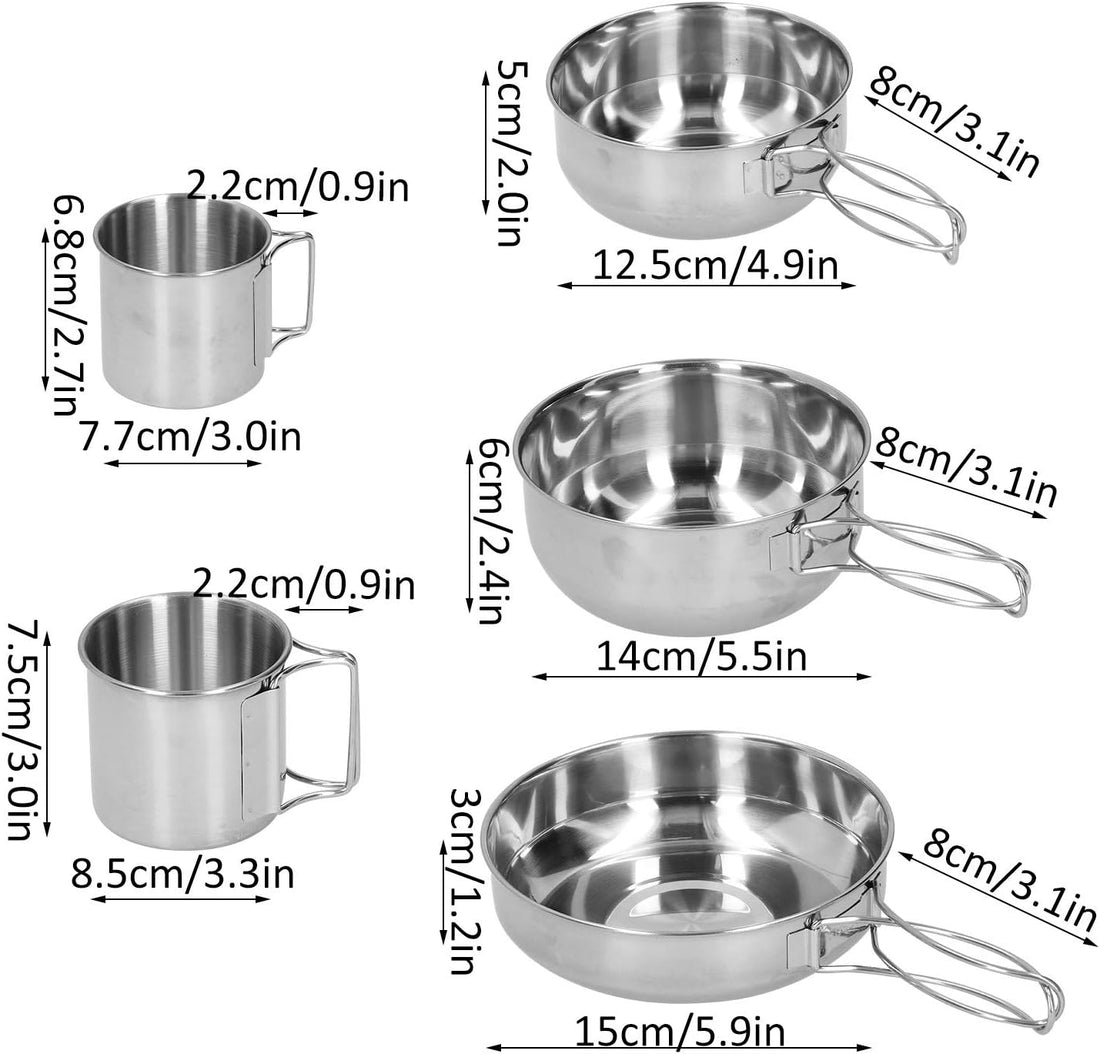 Set of 5 - Outdoor Camping Stainless Steel Cookware Pots