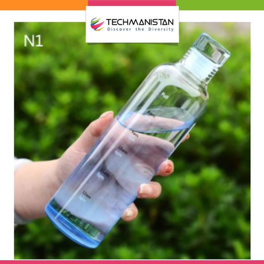 Clear Glass Water Bottle with Time Marker Cover Techmanistan