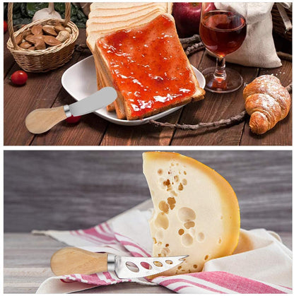 Set of 4 - Stainless Steel Cheese Knives With Wooden Handles, Cheese Slicer Cheese Cutter Cheese Fork My Store