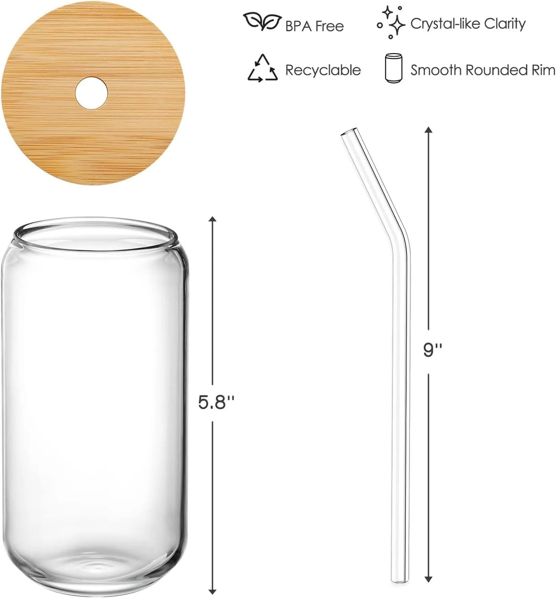 500ml Glass Tumbler with Bamboo Lids and Glass Straw