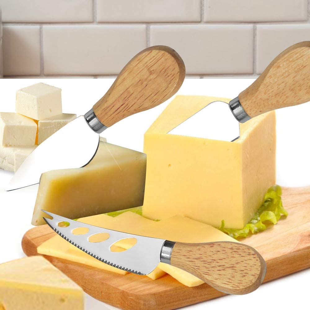 Set of 4 - Stainless Steel Cheese Knives With Wooden Handles, Cheese Slicer Cheese Cutter Cheese Fork My Store