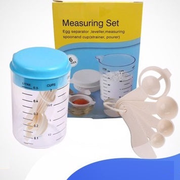 Yolk Separator, Leveler, Measuring Spoons & Cup With Lid Cover Set