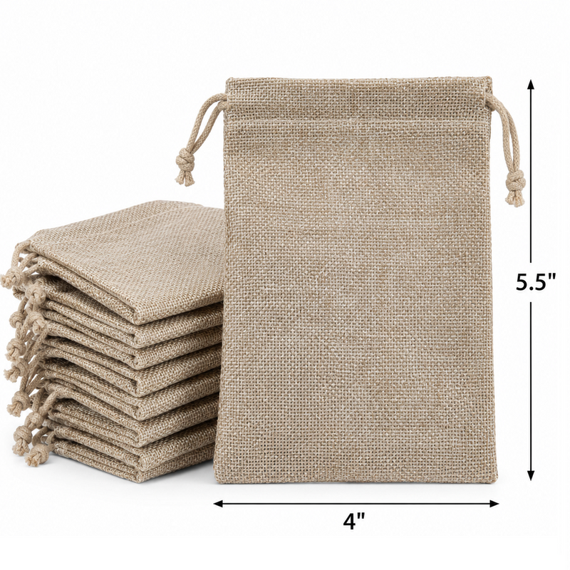 Natural Jute Drawstring Bags, Pack of 10