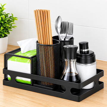 5-in-1 Kitchen Counter Organizer with Cutlery, Tissue and Condiment Storage