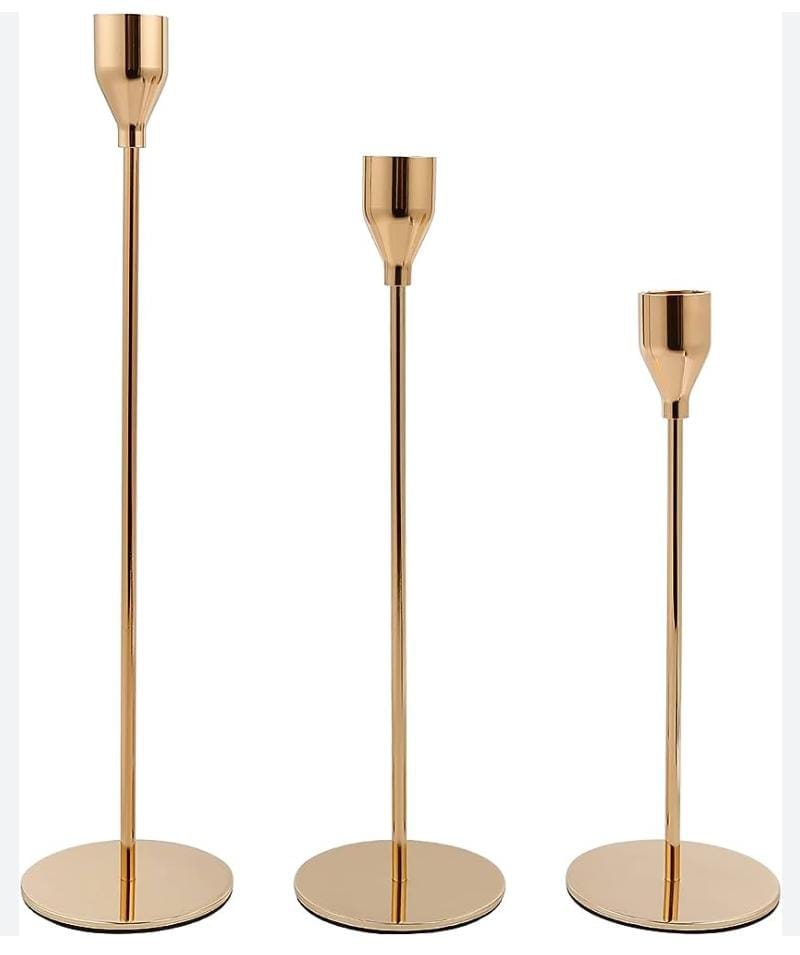 Set of 3 - Golden Candle Holders