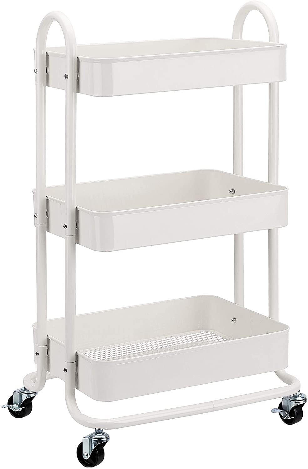 3-Tier Wheeled Mesh Base Rolling Kitchen Trolley Cart Techmanistan