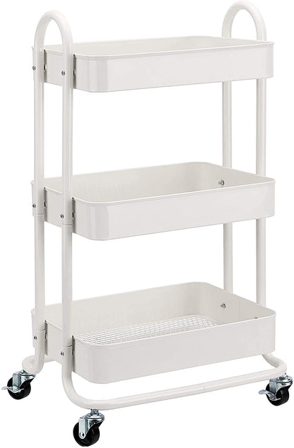 3-Tier Wheeled Mesh Base Rolling Kitchen Trolley Cart Techmanistan