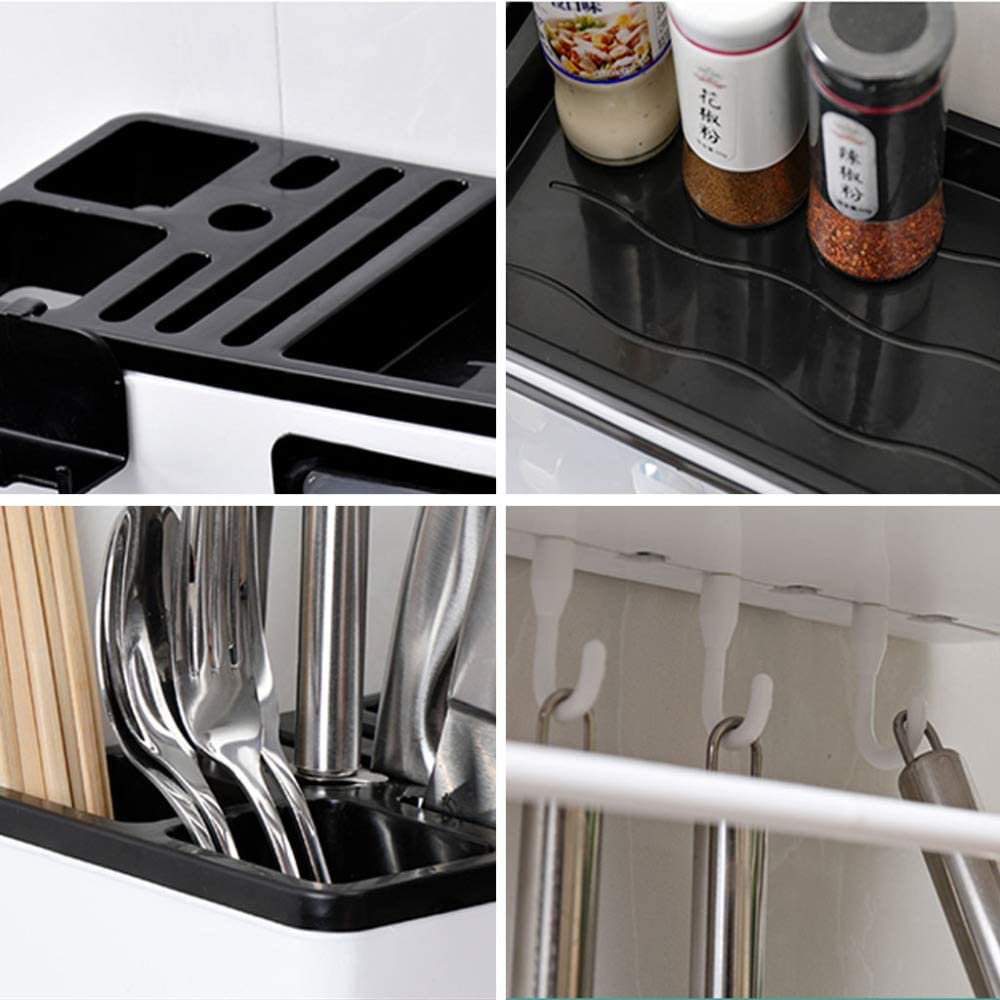 Matte Black Metal Dish Rack (42 X 31.5 X 15.5Cm) - Over Sink Dish Rack With  Cutlery Holder And Plastic Drip Tray For Storage 