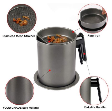 Large Capacity Stainless Steel Oil Pot Filter Oil Storage Grease Keeper With Base, Fried Oil Filter, Leak-Proof Grease Oil Strainer Container Pot with Filter, Oil Bottle My Store