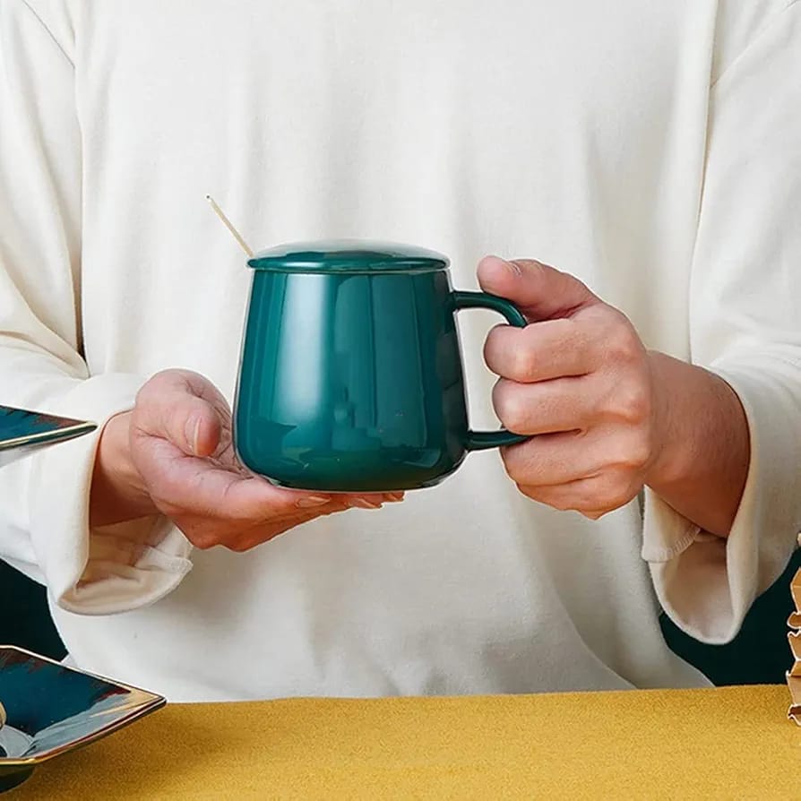 Ceramic Coffee Mug Set with Lid and Spoon - Techmanistan in Pakistan