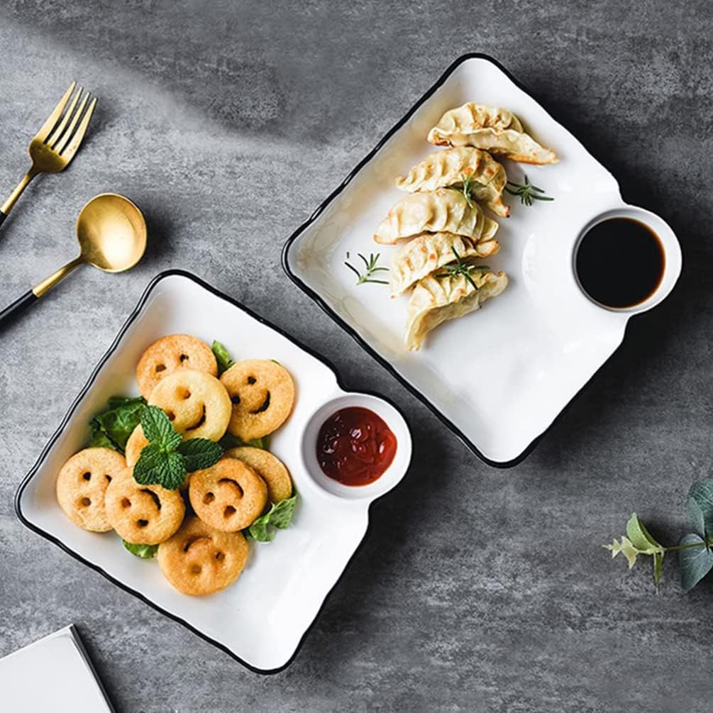 Ceramic Dumpling Plate with Side Sauce Portion - Techmanistan in Pakistan