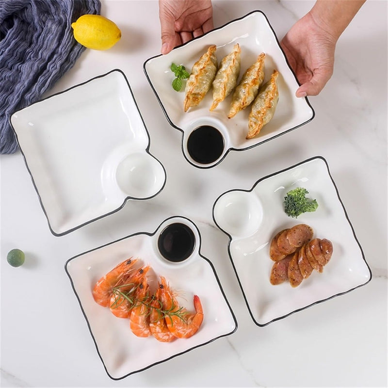 Ceramic Dumpling Plate with Side Sauce Portion - Techmanistan in Pakistan