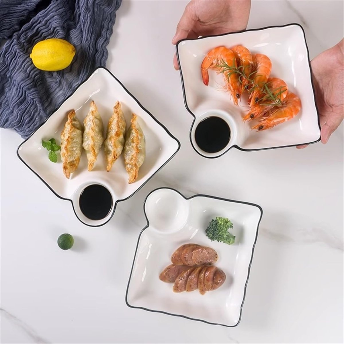 Ceramic Dumpling Plate with Side Sauce Portion - Techmanistan in Pakistan