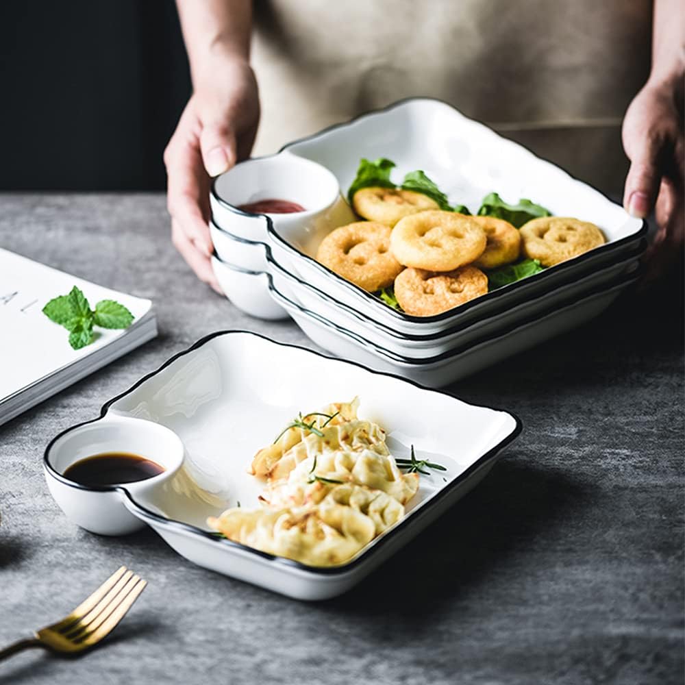 Ceramic Dumpling Plate with Side Sauce Portion - Techmanistan in Pakistan