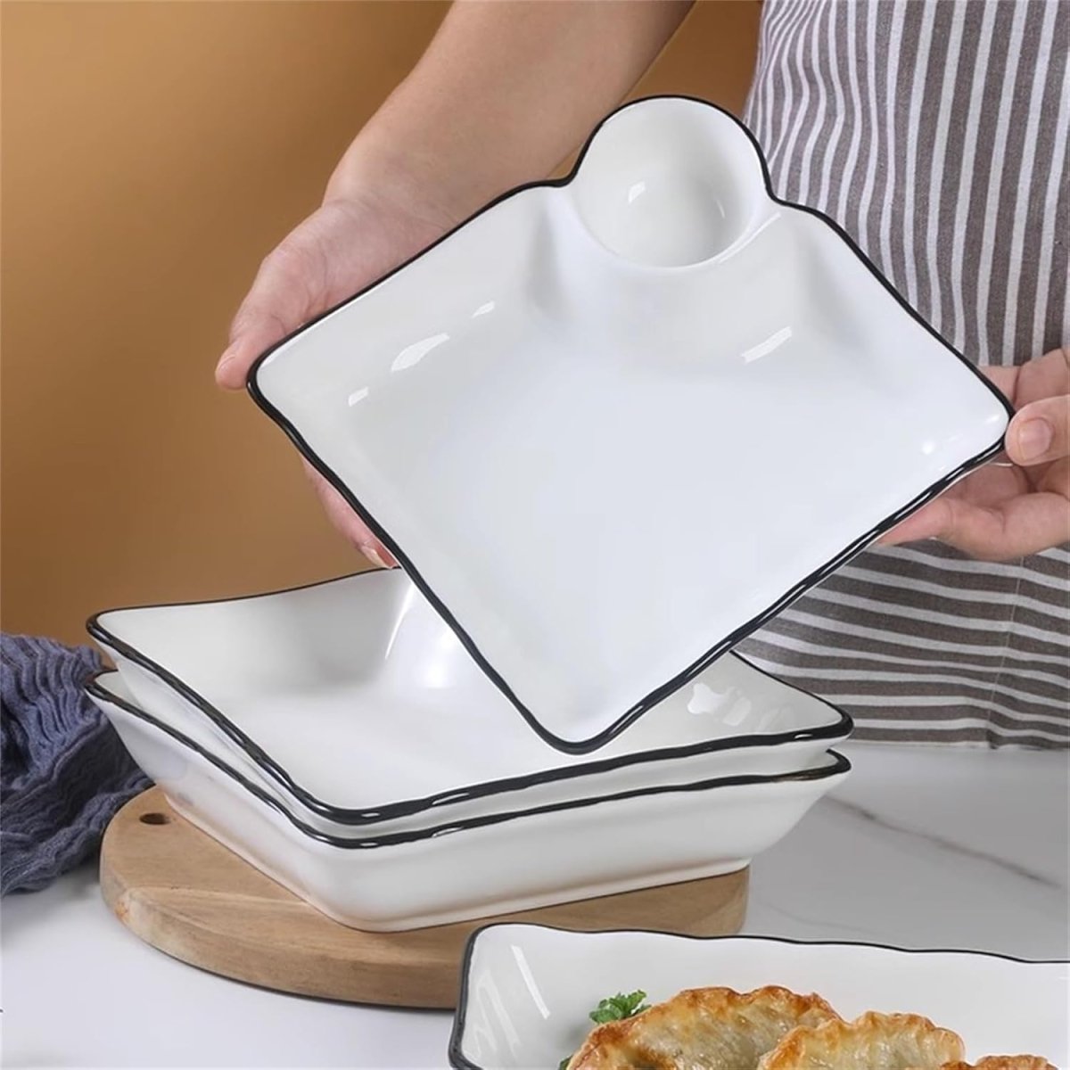 Ceramic Dumpling Plate with Side Sauce Portion - Techmanistan in Pakistan