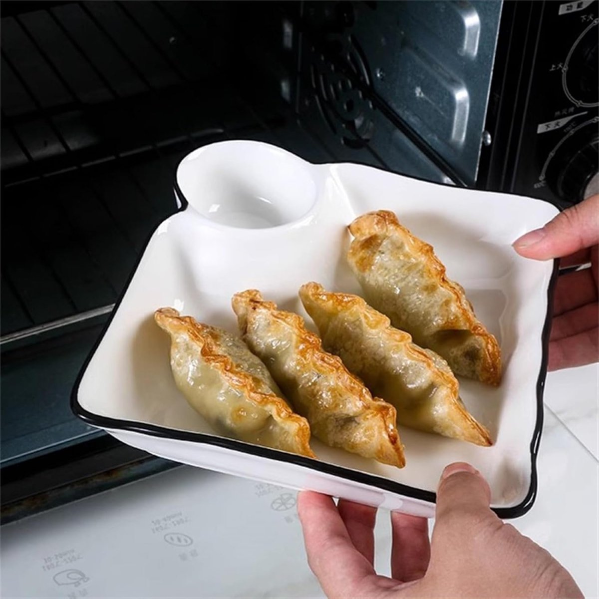 Ceramic Dumpling Plate with Side Sauce Portion - Techmanistan in Pakistan