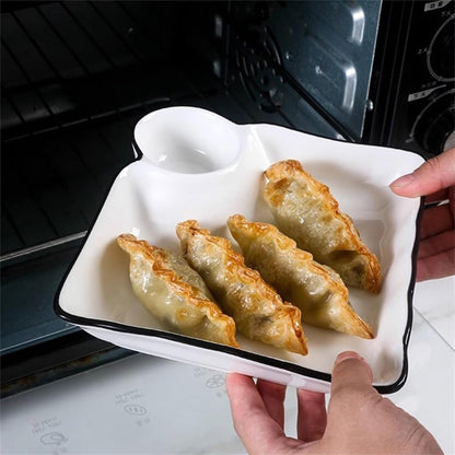 Ceramic Dumpling Plate with Side Sauce Portion - Techmanistan in Pakistan