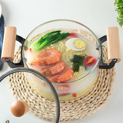 Clear Glass Pot with Stainless Steel Lid & Wooden Handle - Techmanistan in Pakistan