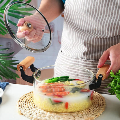 Clear Glass Pot with Stainless Steel Lid & Wooden Handle - Techmanistan in Pakistan