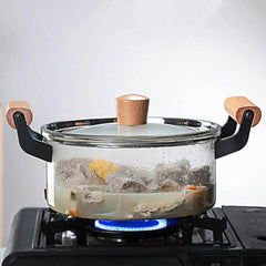 Clear Glass Pot with Stainless Steel Lid & Wooden Handle - Techmanistan in Pakistan