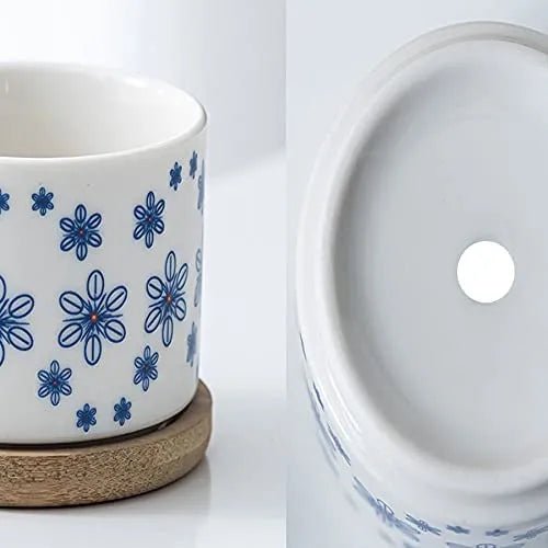 Cylindrical Mini Ceramic Succulent Planters with Bamboo Tray - Plants Pots - Techmanistan in Pakistan