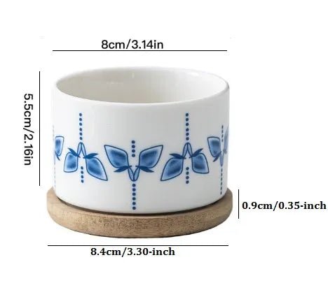 Cylindrical Mini Ceramic Succulent Planters with Bamboo Tray - Plants Pots - Techmanistan in Pakistan