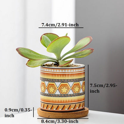 Cylindrical Mini Ceramic Succulent Planters with Bamboo Tray - Plants Pots - Techmanistan in Pakistan